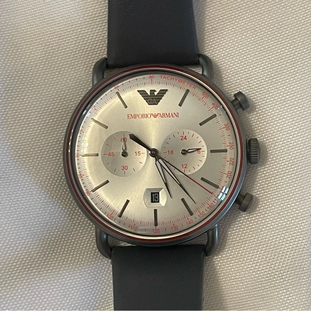 Emporio‎ Armani NWT Aviator chronograph quartz silver dial mens watch